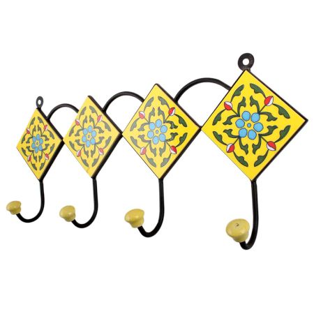 Yellow Turquoise Floral Tiles Hooks